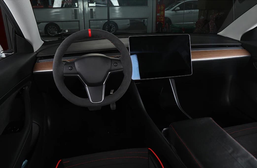 Housse de volant en fibre de carbone pour Tesla Model 3 2017-2023/ Model y  2020-2023, housse de volant de voiture Steer Protecteur d'intérieur  antidérapant Tesla Accessoires (blanc)